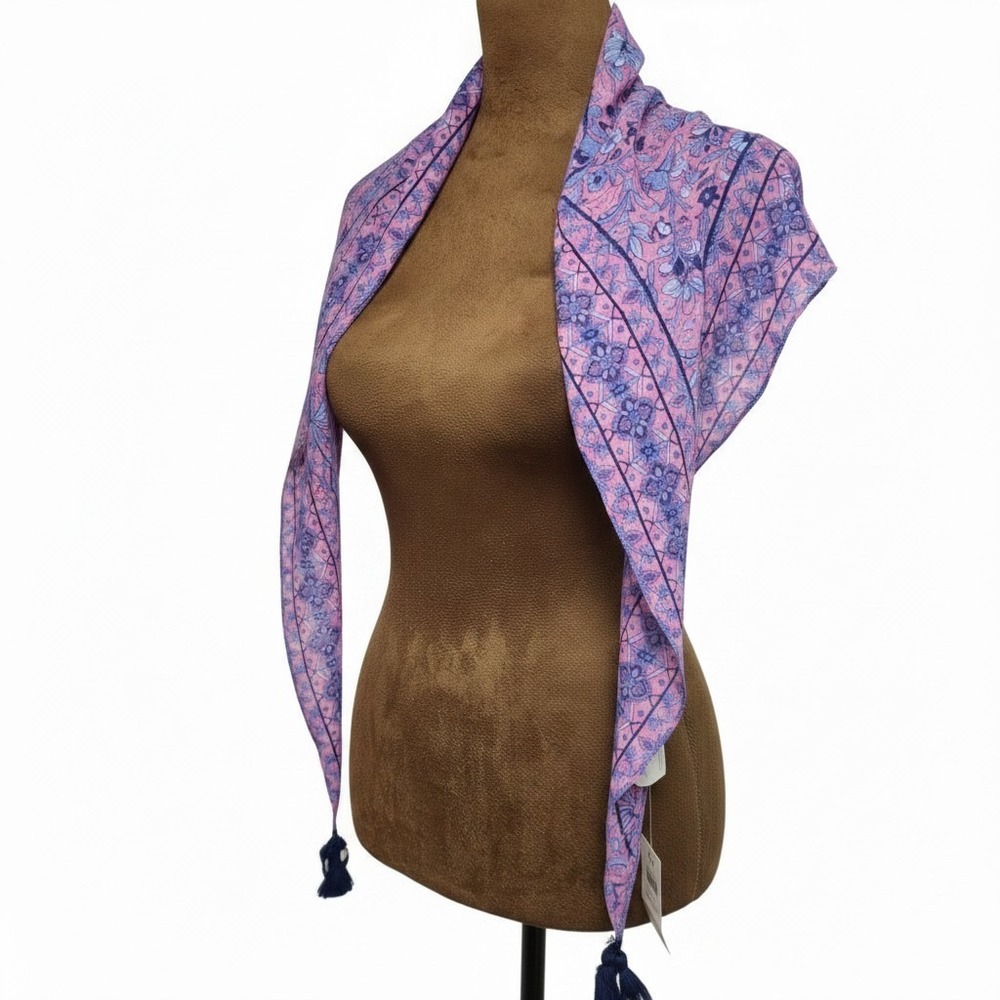 J.Jill Scarf Floral Cotton Tassel One Size Pink Blue New NWT